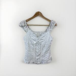 French Milkmaid Floral Babydoll Eyelet Top Women's S White Fairy Grunge Y2K 90s